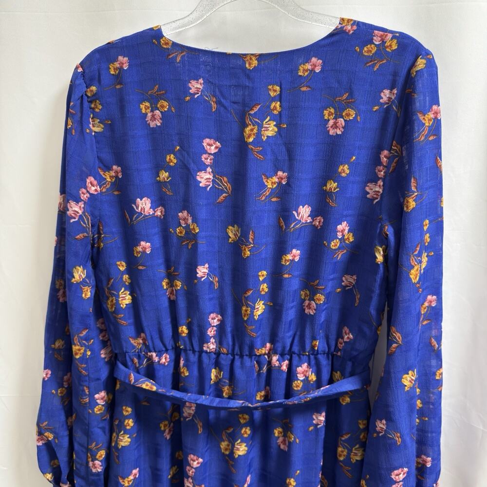 Draper James RSVP Tie Waist Midi Dress Womens XS Blue Floral Long Sleeves - Picture 6 of 11
